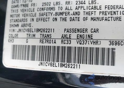 2011 Infiniti G37X из США, поврежденный, VIN JN1CV6EL1BM262211